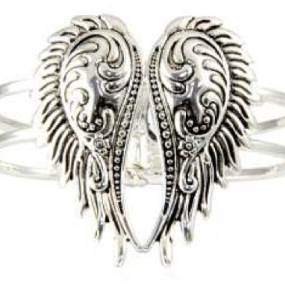 NEW Silver Spoon Angel Wings Religious Spiritual Inspirational Cuff Bracelet - Picture 3 of 3